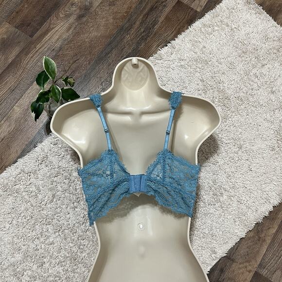 Aerie Teal Blue Eyelash Lace Mesh Wireless Padded Plunge J-Hook Bralette - Picture 4 of 6